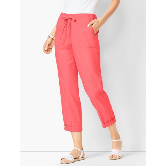 TALBOTS Washed Red Pull On Drawstring Cuffed Cotton Pant Size 6 - Picture 1 of 8